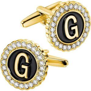 A-Z Initial Cufflinks for Men and Women with Clear Crystal, Gold Silver